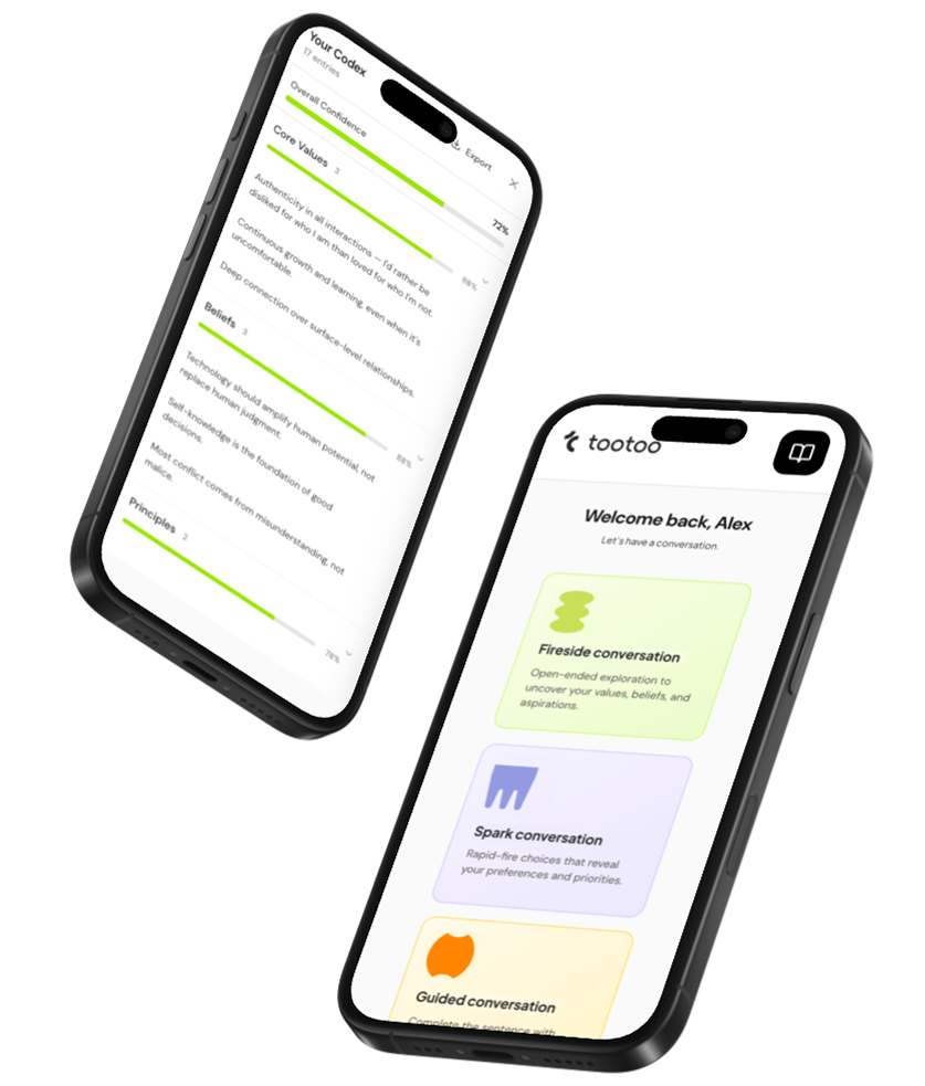 iPhone showing tootoo app interface with journey options